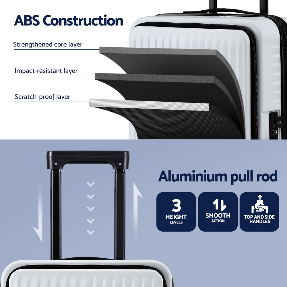 Wanderlite 20&quot; Luggage Suitcase Front Pocket Travel Carry On Dual TSA White-Home &amp; Garden &gt; Travel &gt; Suitcases-PEROZ Accessories