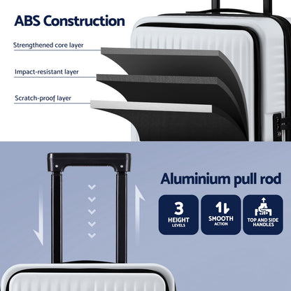 Wanderlite 20&quot; Luggage Suitcase Front Pocket Travel Carry On Dual TSA White-Home &amp; Garden &gt; Travel &gt; Suitcases-PEROZ Accessories