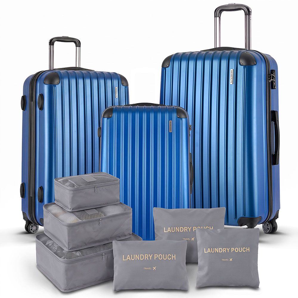 Wanderlite 3pcs LuggageTrolley Set Travel Suitcase Storage Organiser Carry On Hard Case TSA Lightweight Blue-Luggage-PEROZ Accessories