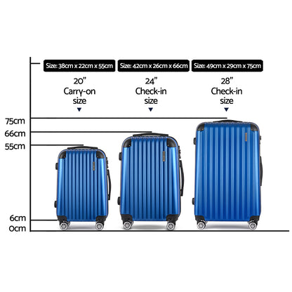 Wanderlite 3pcs LuggageTrolley Set Travel Suitcase Storage Organiser Carry On Hard Case TSA Lightweight Blue-Luggage-PEROZ Accessories