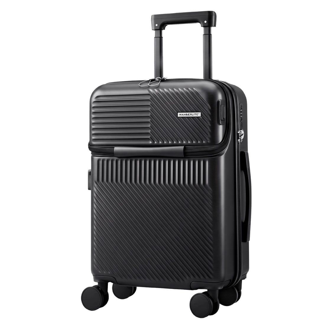 Wanderlite 20" Luggage Suitcase Front Pocket Travel Carry On TSA Black-Home &amp; Garden > Travel > Suitcases-PEROZ Accessories