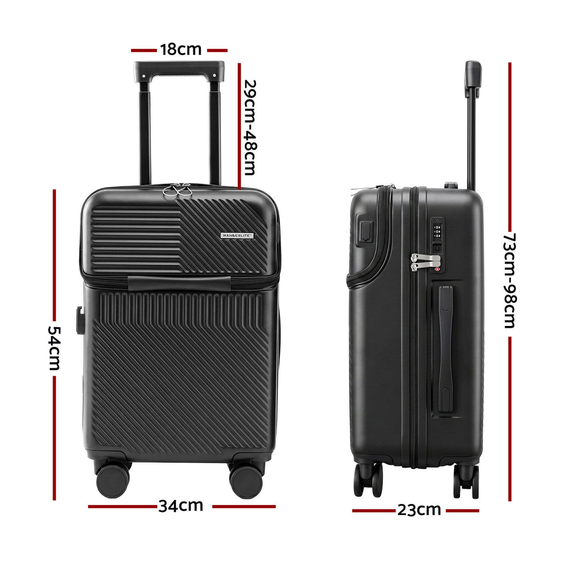 Wanderlite 20" Luggage Suitcase Front Pocket Travel Carry On TSA Black-Home &amp; Garden > Travel > Suitcases-PEROZ Accessories
