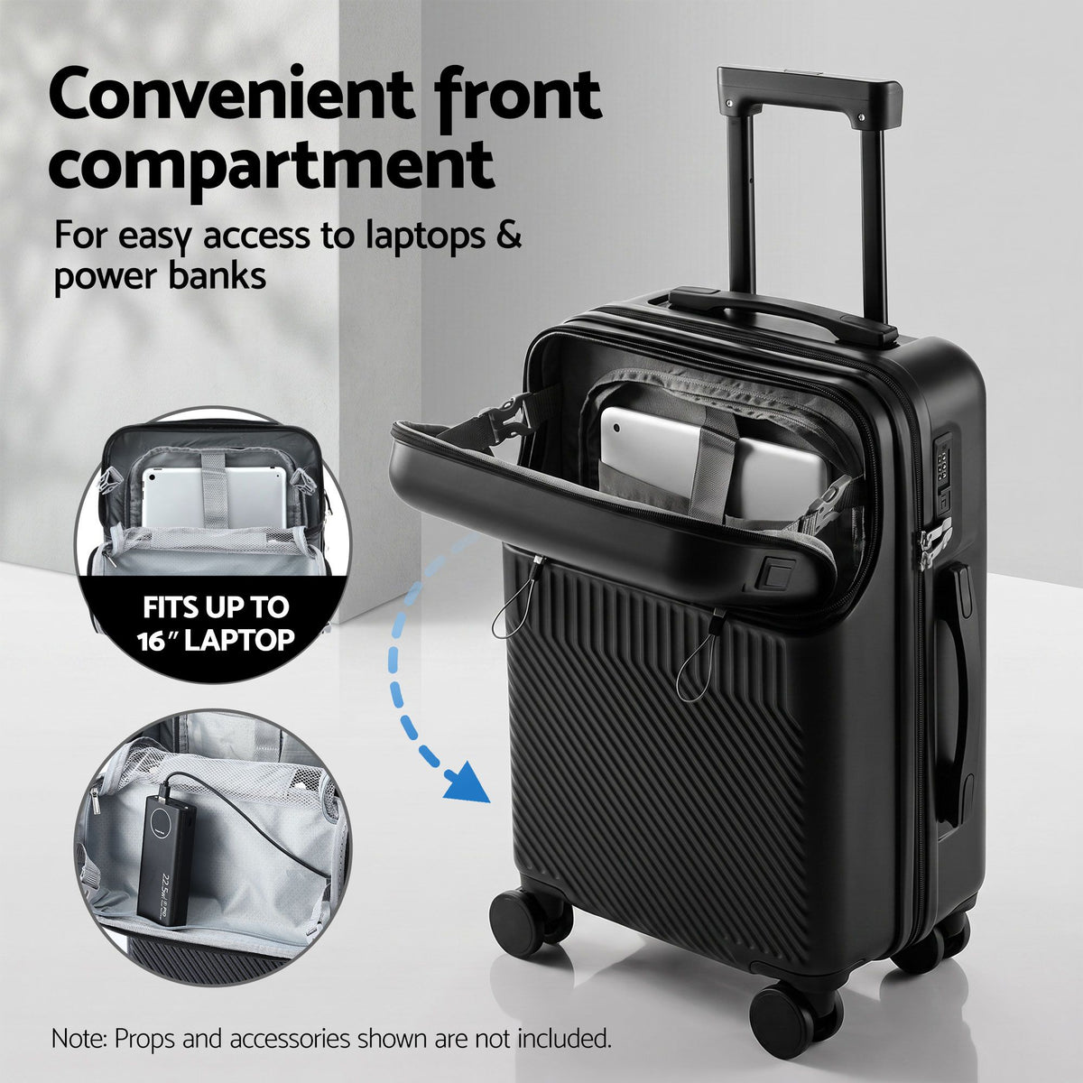 Wanderlite 20" Luggage Suitcase Front Pocket Travel Carry On TSA Black-Home &amp; Garden > Travel > Suitcases-PEROZ Accessories