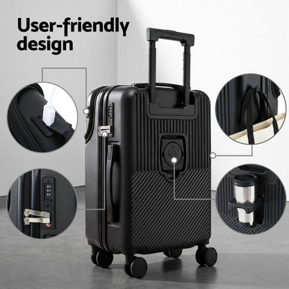 Wanderlite 20" Luggage Suitcase Front Pocket Travel Carry On TSA Black-Home &amp; Garden > Travel > Suitcases-PEROZ Accessories