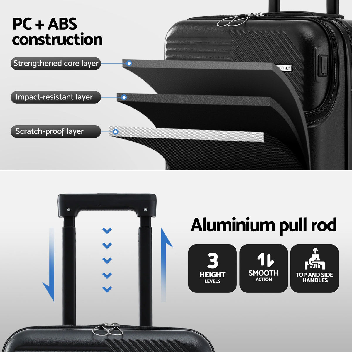 Wanderlite 20" Luggage Suitcase Front Pocket Travel Carry On TSA Black-Home &amp; Garden > Travel > Suitcases-PEROZ Accessories