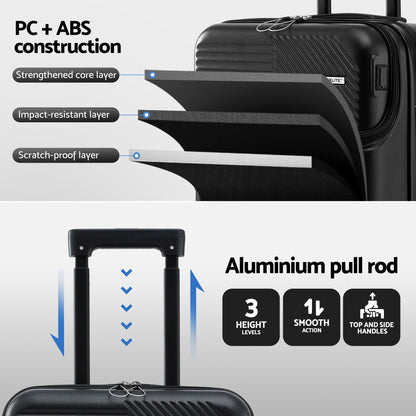 Wanderlite 20" Luggage Suitcase Front Pocket Travel Carry On TSA Black-Home &amp; Garden > Travel > Suitcases-PEROZ Accessories