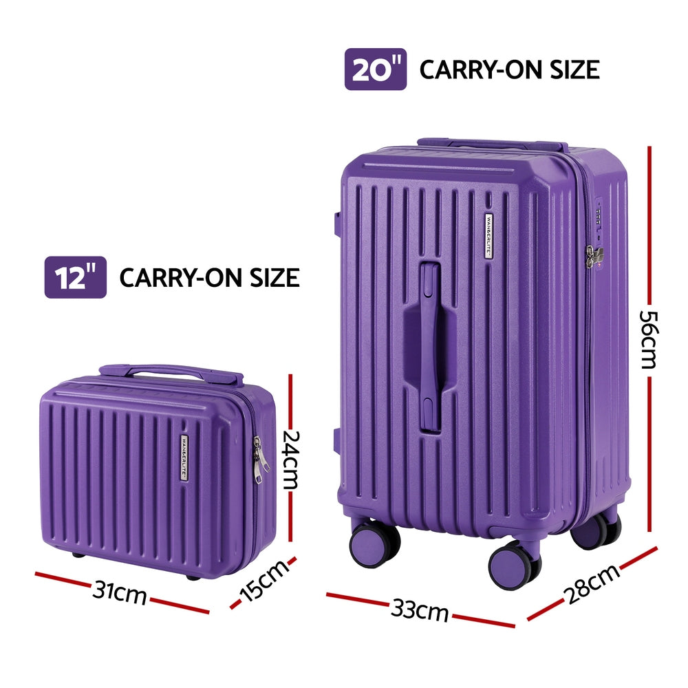 Wanderlite 2pcs Trunk Luggage Suitcase Travel Carry On TSA Lock 12&quot; 20&quot; Purple-Home &amp; Garden &gt; Travel &gt; Suitcases-PEROZ Accessories