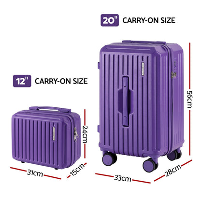 Wanderlite 2pcs Trunk Luggage Suitcase Travel Carry On TSA Lock 12&quot; 20&quot; Purple-Home &amp; Garden &gt; Travel &gt; Suitcases-PEROZ Accessories