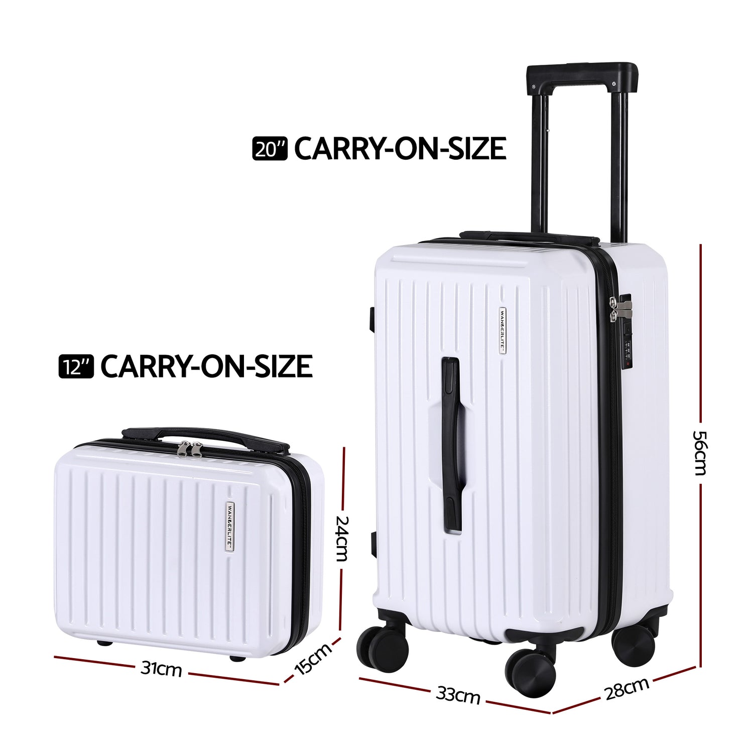 Wanderlite 2pcs Trunk Luggage Suitcase Travel Carry On TSA Lock 12" 20" White-Home &amp; Garden > Travel > Suitcases-PEROZ Accessories