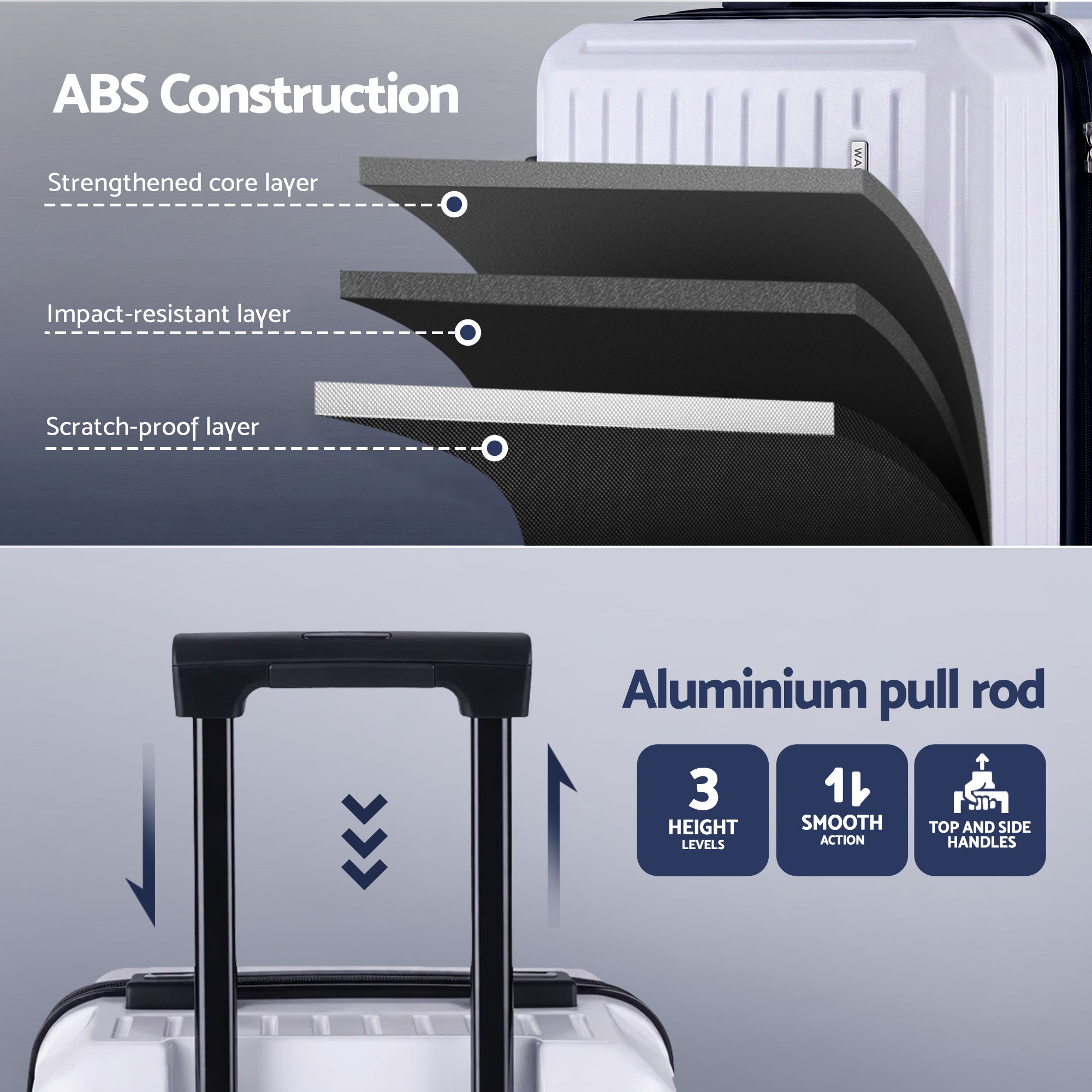 Wanderlite 2pcs Trunk Luggage Suitcase Travel Carry On TSA Lock 12" 20" White-Home &amp; Garden > Travel > Suitcases-PEROZ Accessories