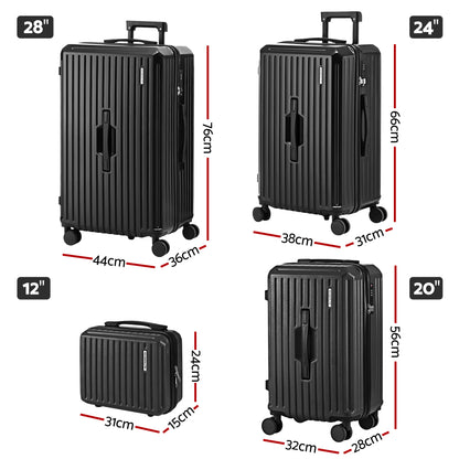 Wanderlite 4pcs Trunk Luggage Suitcase Set Travel Carry On TSA Lock Black-Home &amp; Garden > Travel > Suitcases-PEROZ Accessories