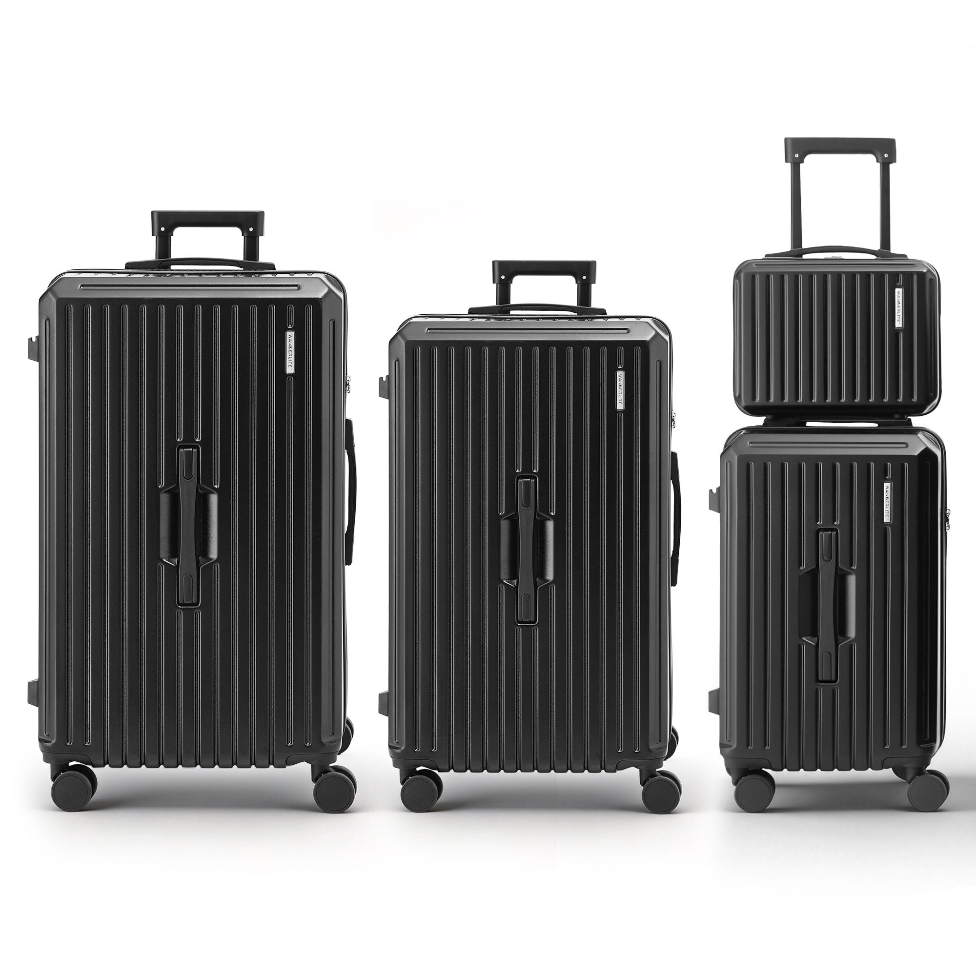 Wanderlite 4pcs Trunk Luggage Suitcase Set Travel Carry On TSA Lock Black-Home &amp; Garden > Travel > Suitcases-PEROZ Accessories