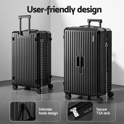 Wanderlite 4pcs Trunk Luggage Suitcase Set Travel Carry On TSA Lock Black-Home &amp; Garden > Travel > Suitcases-PEROZ Accessories