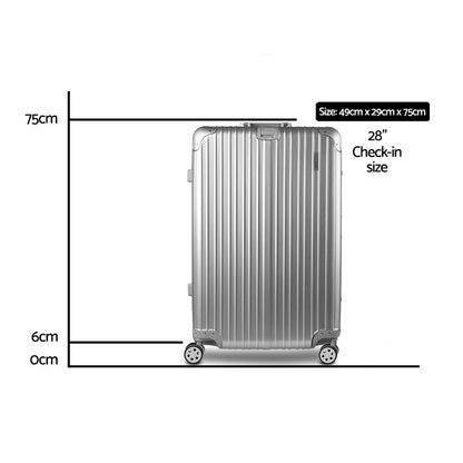 Wanderlite 28&quot; Luggage Trolley Travel Suitcase Set TSA Carry On Lightweight Aluminum Silver-Luggage-PEROZ Accessories