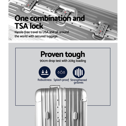Wanderlite 28&quot; Luggage Trolley Travel Suitcase Set TSA Carry On Lightweight Aluminum Silver-Luggage-PEROZ Accessories