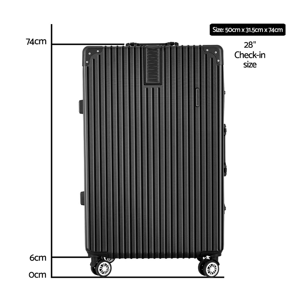 Wanderlite 28&quot; Luggage Trolley Travel Suitcase Set TSA Hard Case Lightweight Aluminum Black-Home &amp; Garden &gt; Travel &gt; Suitcases-PEROZ Accessories