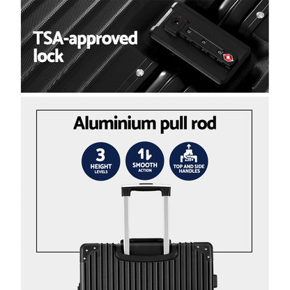 Wanderlite 28&quot; Luggage Trolley Travel Suitcase Set TSA Hard Case Lightweight Aluminum Black-Home &amp; Garden &gt; Travel &gt; Suitcases-PEROZ Accessories