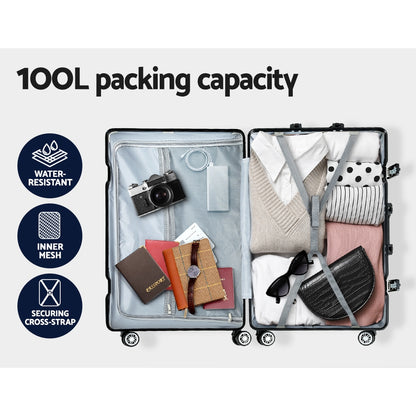 Wanderlite 28&quot; Luggage Trolley Travel Suitcase Set TSA Hard Case Lightweight Aluminum Black-Home &amp; Garden &gt; Travel &gt; Suitcases-PEROZ Accessories