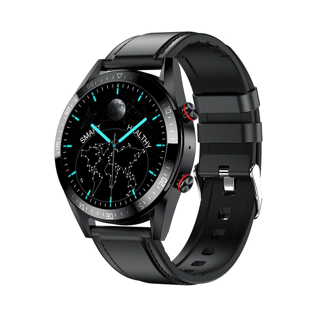 Leather Strap Amoled Smart Watch With Heart Rate And Blood Pressure Monitoring - Black-Smart Watches-PEROZ Accessories