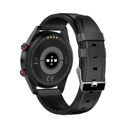 Leather Strap Amoled Smart Watch With Heart Rate And Blood Pressure Monitoring - Black-Smart Watches-PEROZ Accessories