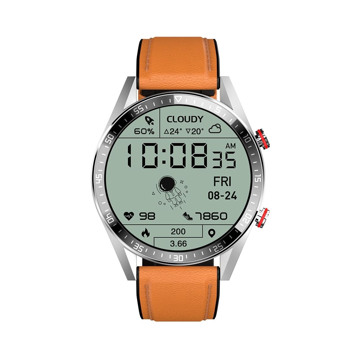 Leather Strap Amoled Smart Watch With Heart Rate And Blood Pressure Monitoring - Black-Smart Watches-PEROZ Accessories