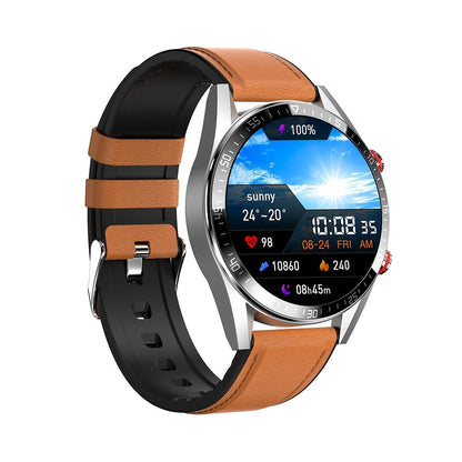 Leather Strap Amoled Smart Watch With Heart Rate And Blood Pressure Monitoring - Black-Smart Watches-PEROZ Accessories