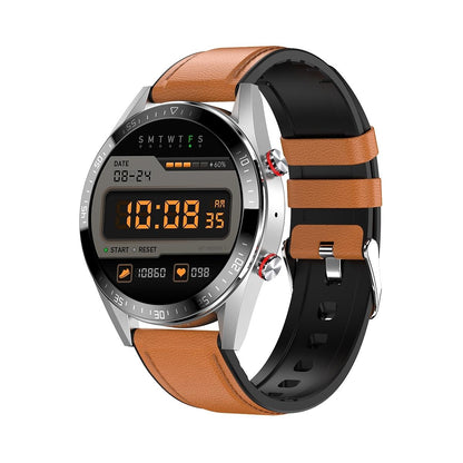 Leather Strap Amoled Smart Watch With Heart Rate And Blood Pressure Monitoring - Brown-Smart Watches-PEROZ Accessories
