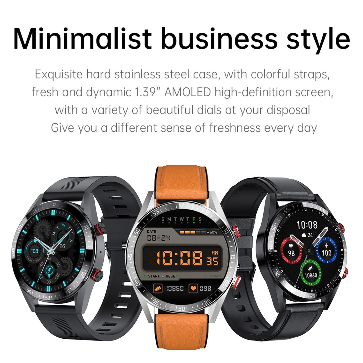 Leather Strap Amoled Smart Watch With Heart Rate And Blood Pressure Monitoring - Brown-Smart Watches-PEROZ Accessories