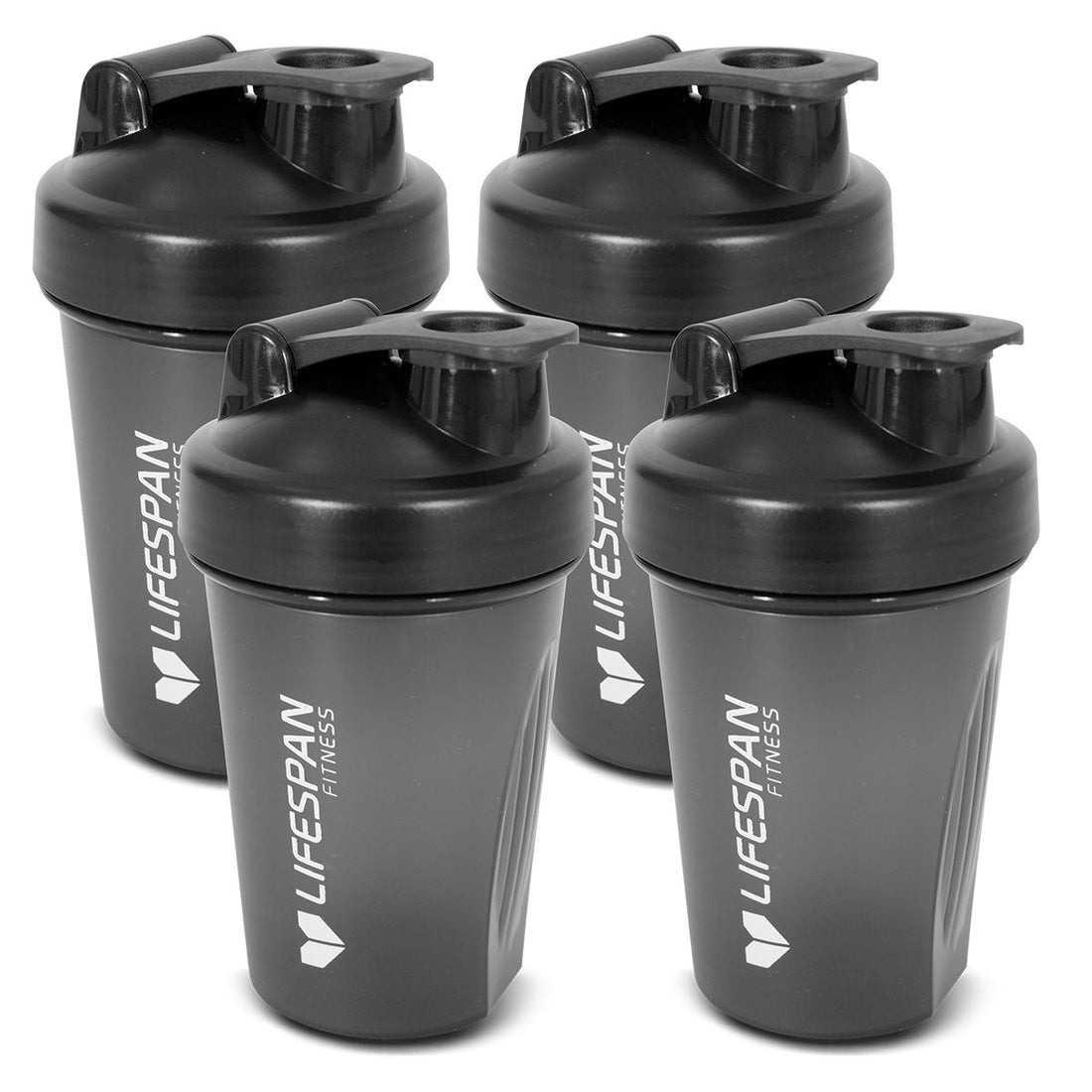 Lifespan Fitness Shaker Bottle 500ml in Black (Pack of 4)-Sports &amp; Fitness &gt; Exercise, Gym &amp; Fitness &gt; Gym Equipment &amp; Accessories-PEROZ Accessories