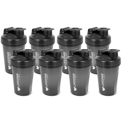 Lifespan Fitness Shaker Bottle 500ml in Black (Pack of 8)-Sports &amp; Fitness > Exercise, Gym &amp; Fitness > Gym Equipment &amp; Accessories-PEROZ Accessories