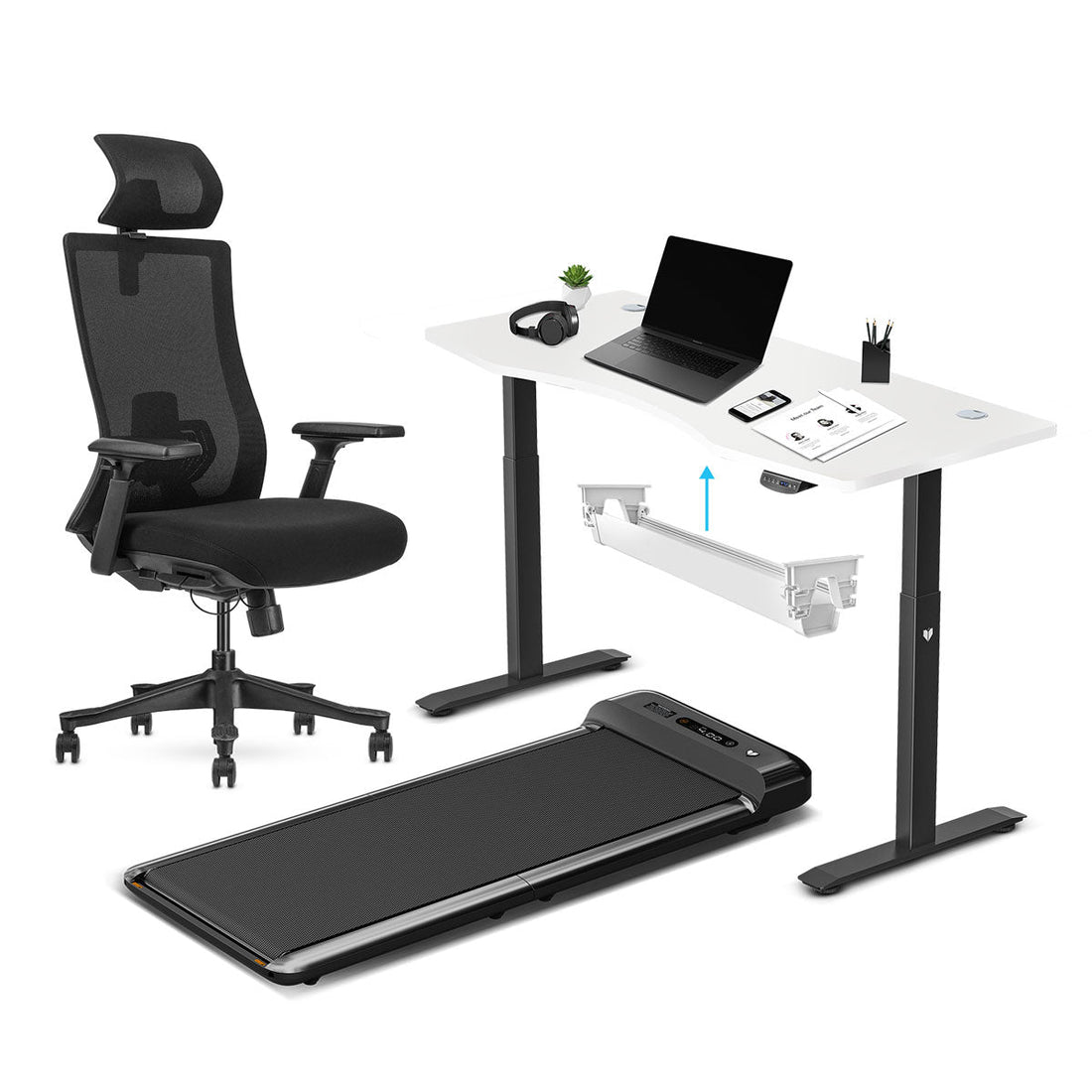 Lifespan Fitness WalkingPad M2 + ErgoDesk 1500mm White + Cable Management + DM9 Chair-Walking Pad-PEROZ Accessories