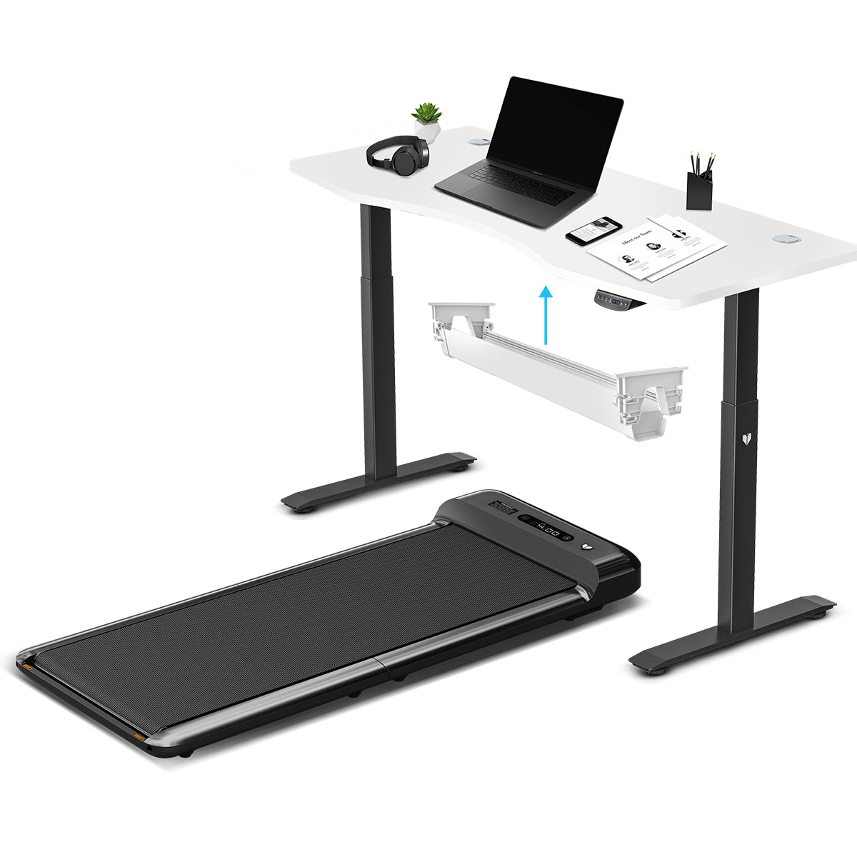 Lifespan Fitness WalkingPad M2 Treadmill with ErgoDesk Automatic White Standing Desk 1500mm + Cable Management Tray-Walking Pad-PEROZ Accessories