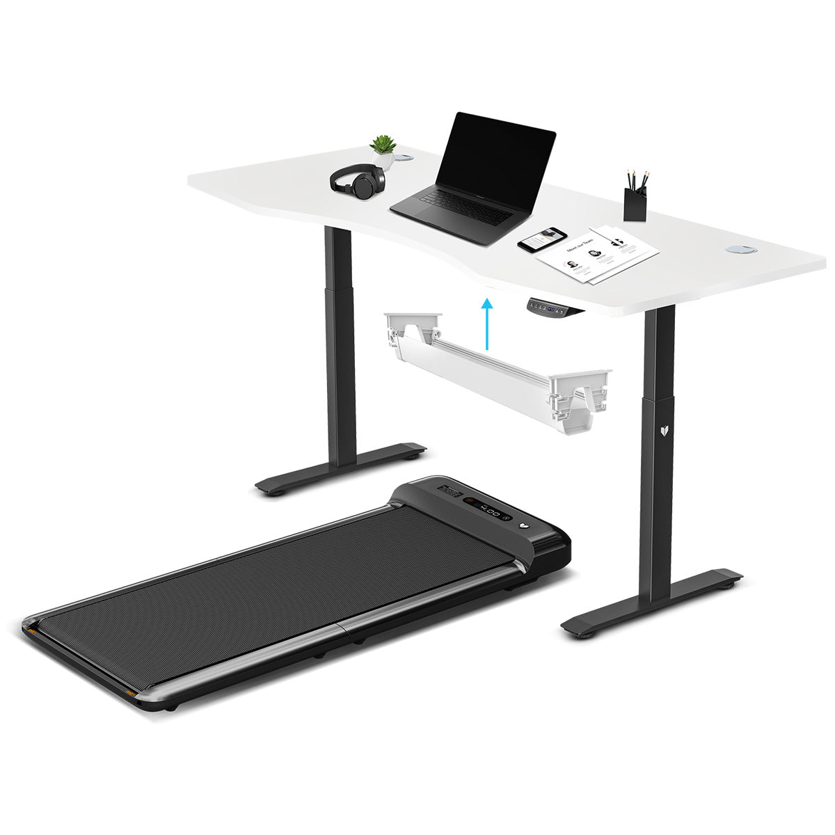 Lifespan Fitness WalkingPad M2 Treadmill with ErgoDesk Automatic White Standing Desk 1800mm + Cable Management Tray-Walking Pad-PEROZ Accessories