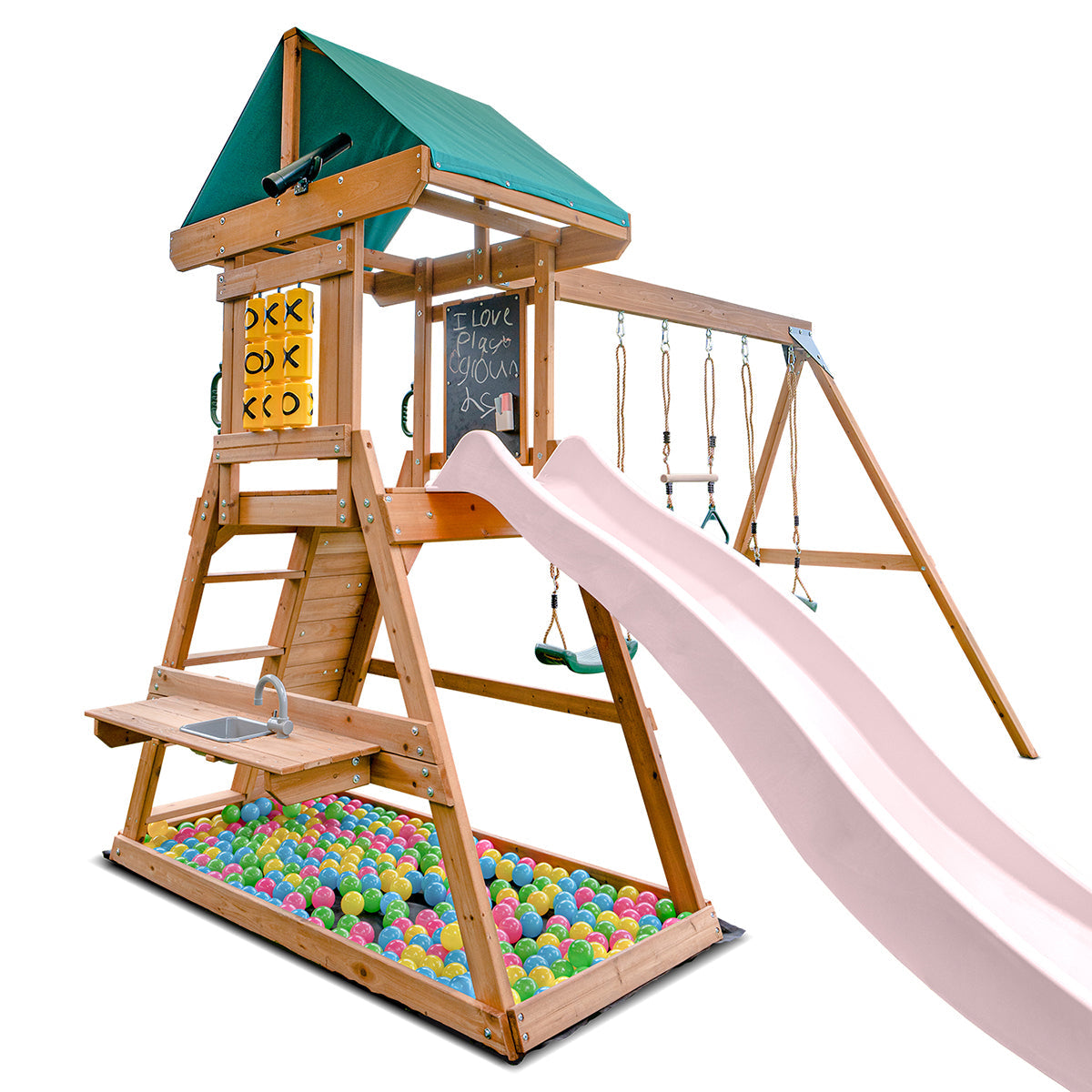 Lifespan Kids Birmingham Swing Set &amp; Play Centre with 2.2m Slide (Pastel Pink)-Baby &amp; Kids > Baby &amp; Kid&