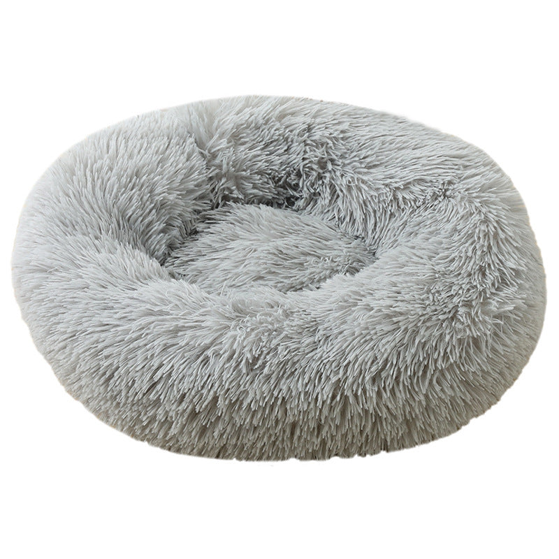 Light Grey 50cm Cozy Round Pet Bed - Plush Cat &amp; Dog Bed with Non-Slip Base, Machine Washable-Pet Care > Dog Supplies > Dog Beds-PEROZ Accessories