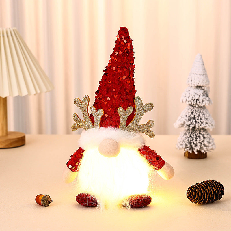 Light-Up Christmas Gnome Plush Doll with Sequin Hat &amp; Antlers - Festive LED Tabletop Decoration(red)-Occasions > Christmas > Christmas Decorations-PEROZ Accessories