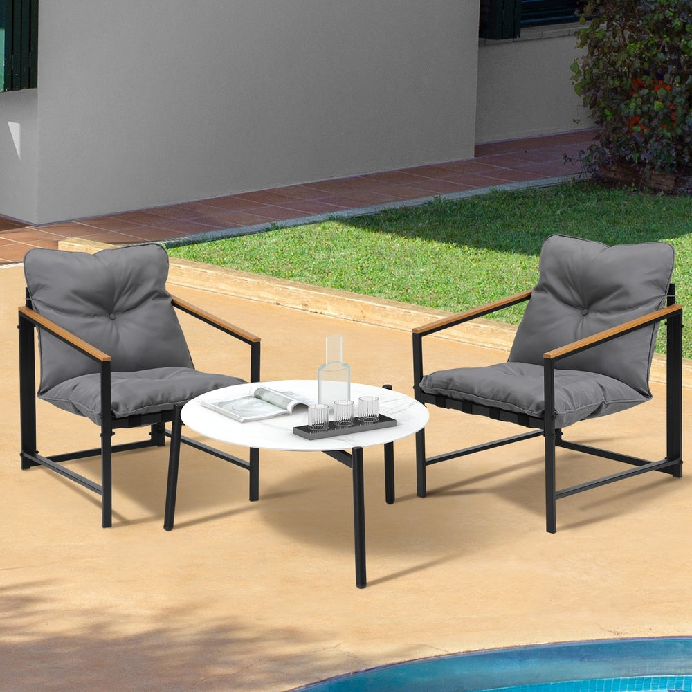 Livsip 2 Seater Outdoor Patio Set 70CM Round White Marble Table-Outdoor Patio Set-PEROZ Accessories