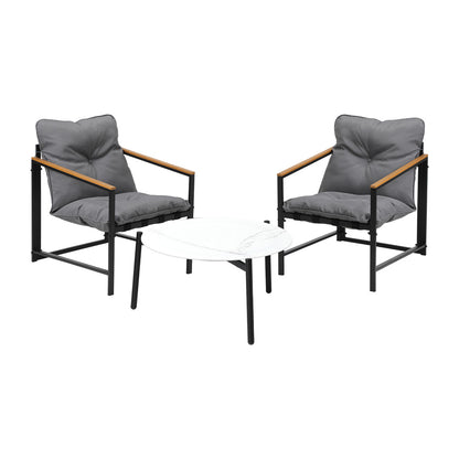 Livsip 2 Seater Outdoor Patio Set 70CM Round White Marble Table-Outdoor Patio Set-PEROZ Accessories