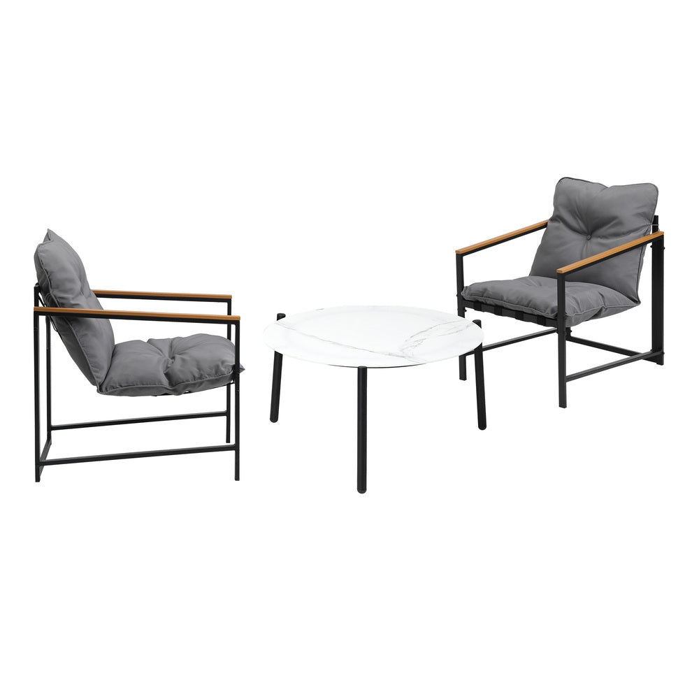 Livsip 2 Seater Outdoor Patio Set 70CM Round White Marble Table-Outdoor Patio Set-PEROZ Accessories