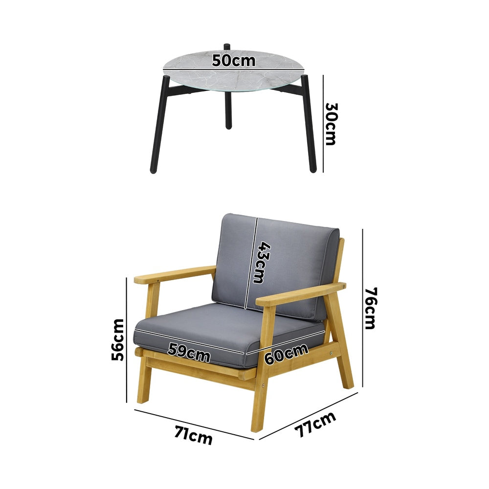 Livsip 2 Seater Outdoor Patio Sets 50cm Grey Coffee Side Table-Outdoor Patio Set-PEROZ Accessories