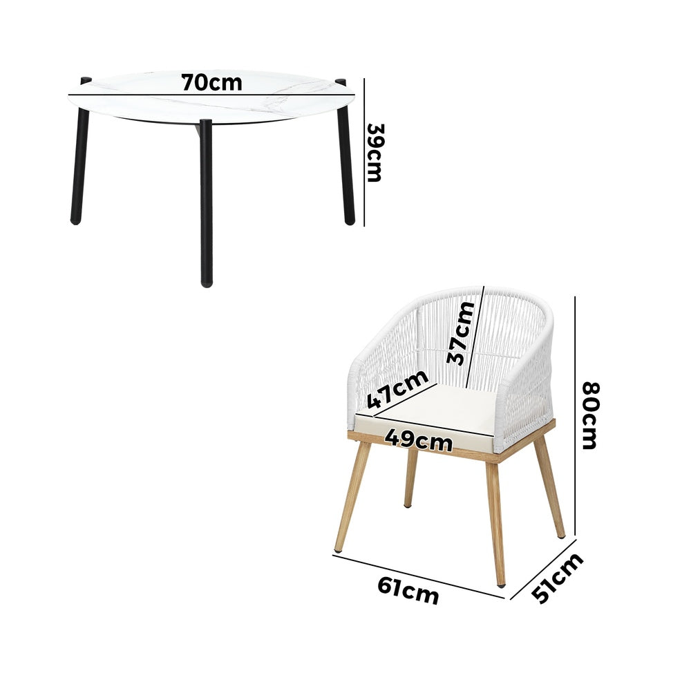 Livsip 2 Seater Outdoor Patio Setting 70cm Table-Outdoor Patio Set-PEROZ Accessories