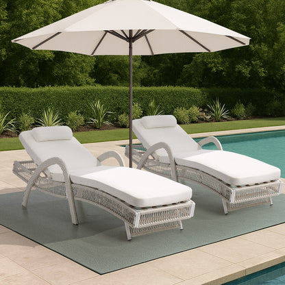Livsip 2PCS Outdoor Sun Lounge Wicker Bed Patio Furniture Beige-Sun Lounge-PEROZ Accessories