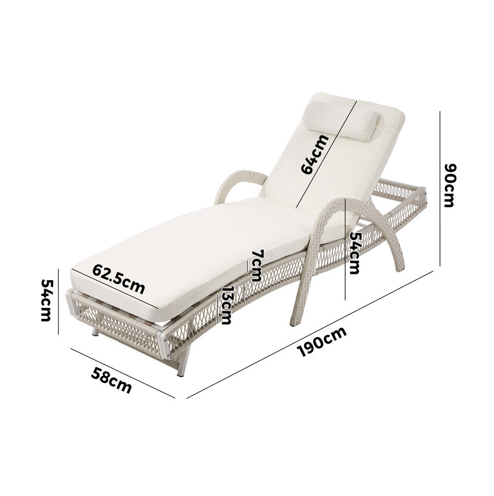 Livsip 2PCS Outdoor Sun Lounge Wicker Bed Patio Furniture Beige-Sun Lounge-PEROZ Accessories
