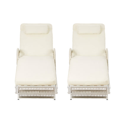 Livsip 2PCS Outdoor Sun Lounge Wicker Bed Patio Furniture Beige-Sun Lounge-PEROZ Accessories