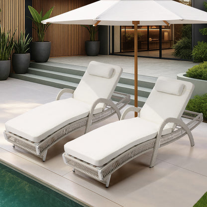 Livsip 2PCS Outdoor Sun Lounge Wicker Bed Patio Furniture Beige-Sun Lounge-PEROZ Accessories