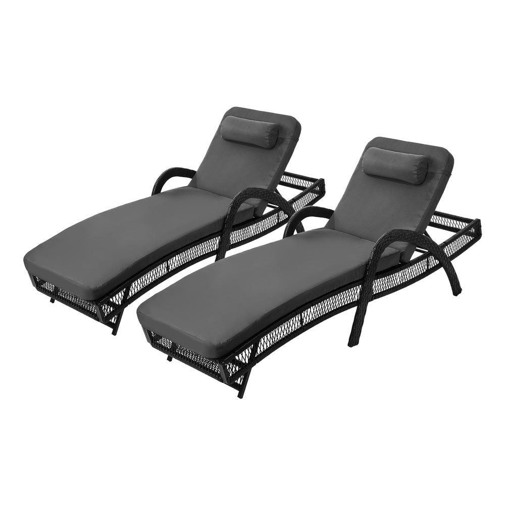 Livsip 2PCS Outdoor Sun Lounge Wicker Bed Patio Furniture Grey-Sun Lounge-PEROZ Accessories