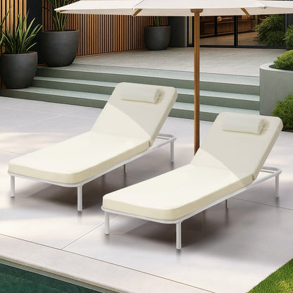 Livsip 2PCS Sun Lounge Outdoor Patio Furniture Setting Beige-Sun Lounge-PEROZ Accessories