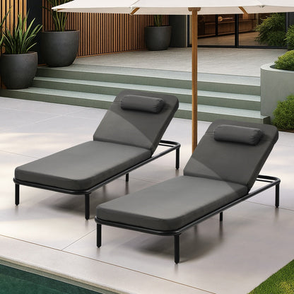 Livsip 2PCS Sun Lounge Outdoor Patio Furniture Setting Grey-Sun Lounge-PEROZ Accessories