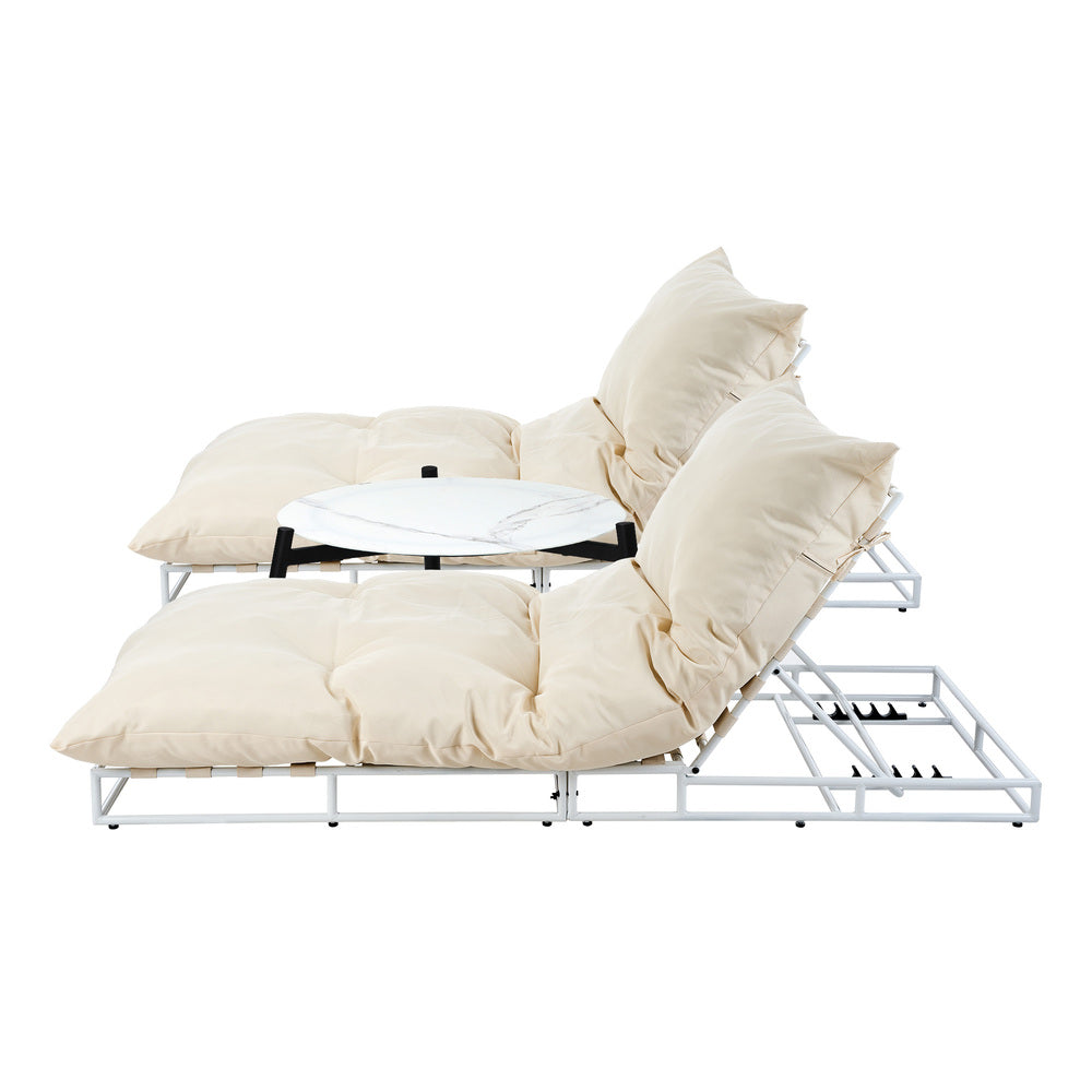 Livsip 2PCS Sun Lounger with Table Outdoor Patio Set Beige-Sun Bed-PEROZ Accessories