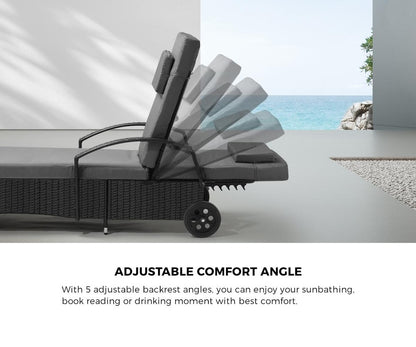 Livsip 2x Sun Lounge Adjustable Backrest Wicker Black-Sun Lounge-PEROZ Accessories